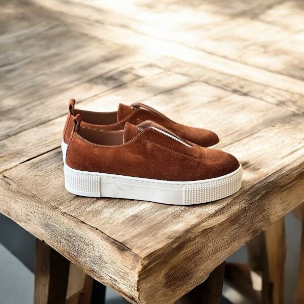 Kahve Süet  Lastik Detaylı Günlük Rahat Sneaker