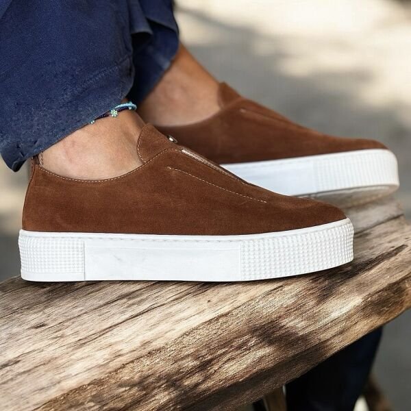 Kahve Süet  Lastik Detaylı Günlük Rahat Sneaker