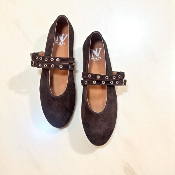 Kahve Süet Hakiki Deri Kadın Çift Kapsüllü Babet