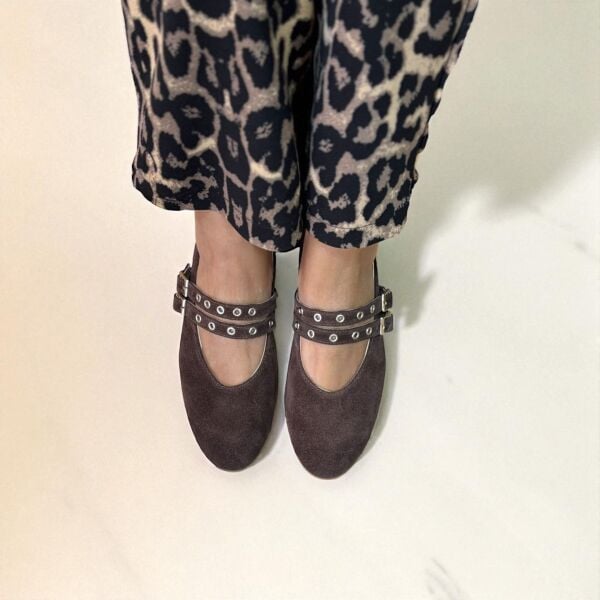 Kahve Süet Hakiki Deri Kadın Çift Kapsüllü Babet