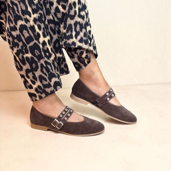 Kahve Süet Hakiki Deri Kadın Çift Kapsüllü Babet