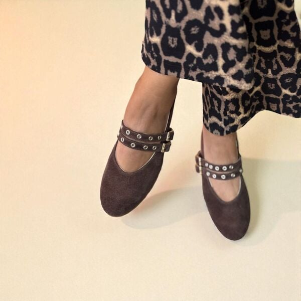 Kahve Süet Hakiki Deri Kadın Çift Kapsüllü Babet