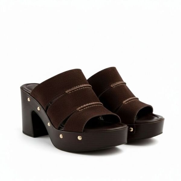 Kahve Süet Hakiki Deri Hafif Tabanlı Dikiş Detaylı Kadın Takunya Terlik