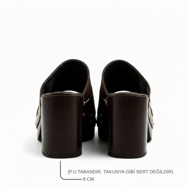 Kahve Süet Hakiki Deri Hafif Tabanlı Dikiş Detaylı Kadın Takunya Terlik