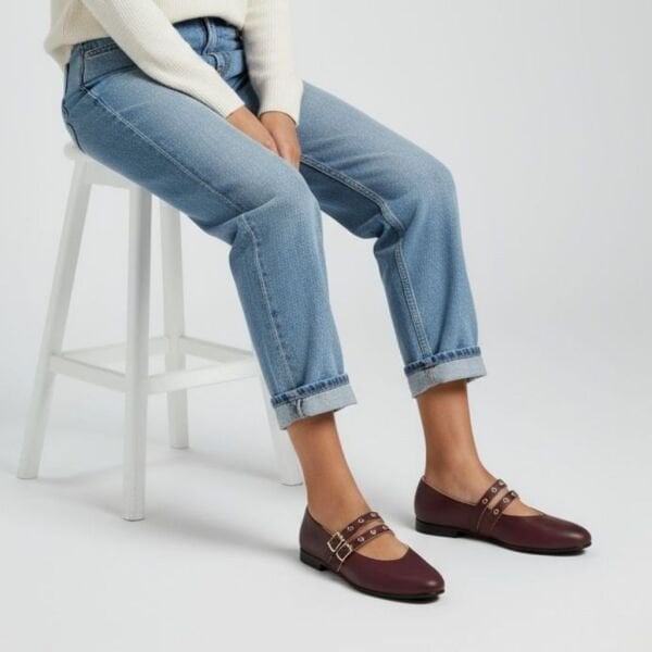 Bordo Deri Kadın Çift Kapsüllü Babet