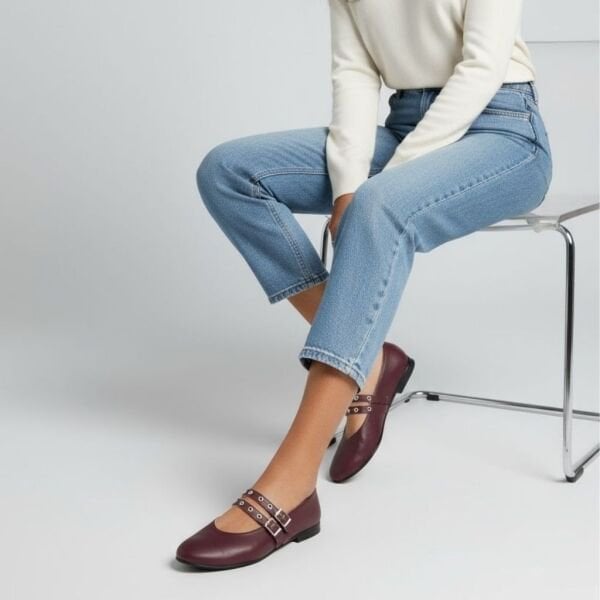 Bordo Deri Kadın Çift Kapsüllü Babet