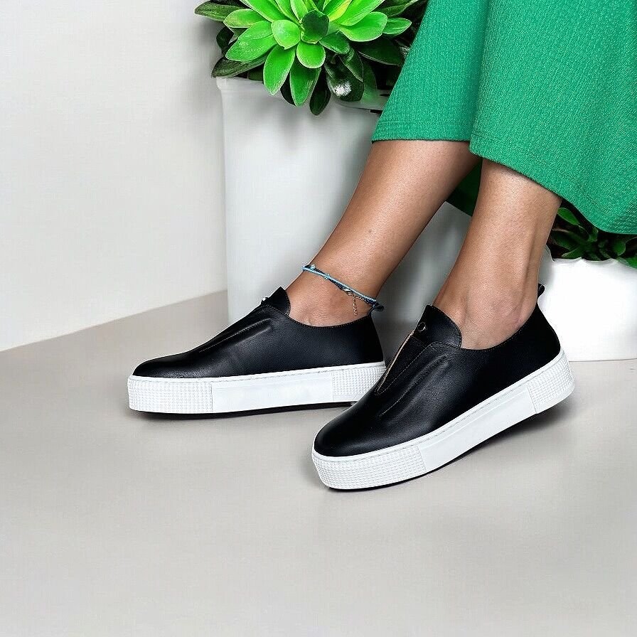 Siyah Deri Lastik Detaylı Günlük Rahat Sneaker Siyah - 40