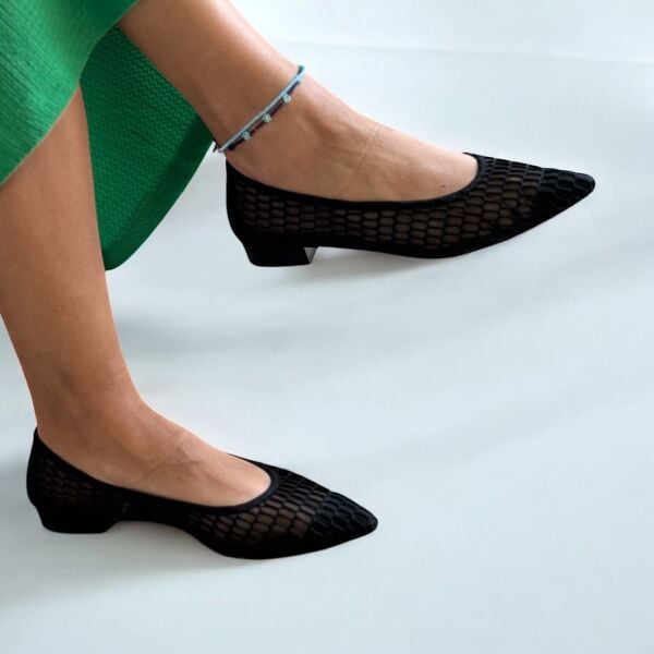 Siyah File Kadın Sivri Burunlu Günlük Rahat Babet