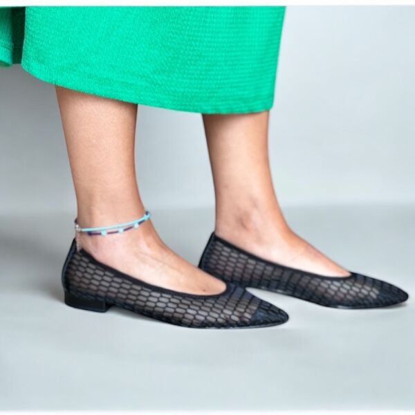 Siyah File Kadın Sivri Burunlu Günlük Rahat Babet