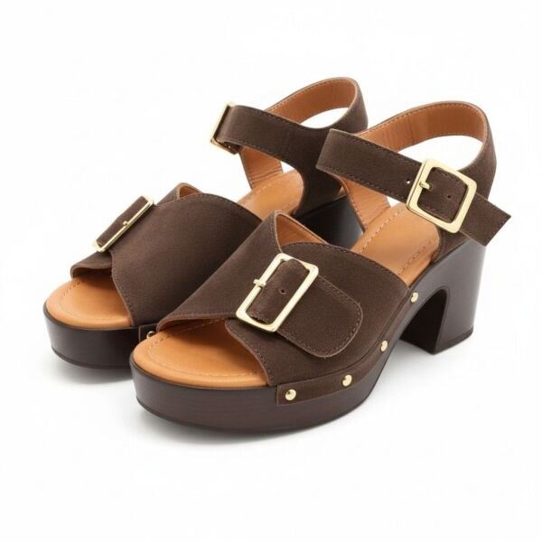 Kahve Süet Hakiki Deri Hafif Tabanlı Tokalı Kadın Takunya Terlik