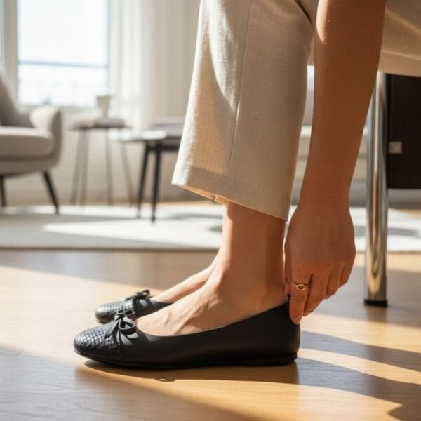 Siyah Deri Yılan Baski Garnili Biye Detaylı Kadın Babet