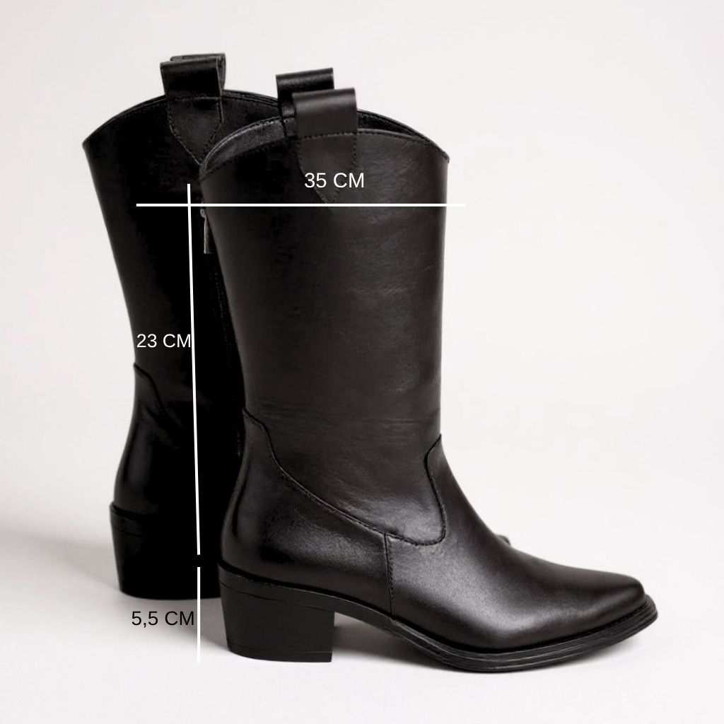 Siyah Deri İçten Yarım Fermuarlı Orta Topuklu Kadın Bot