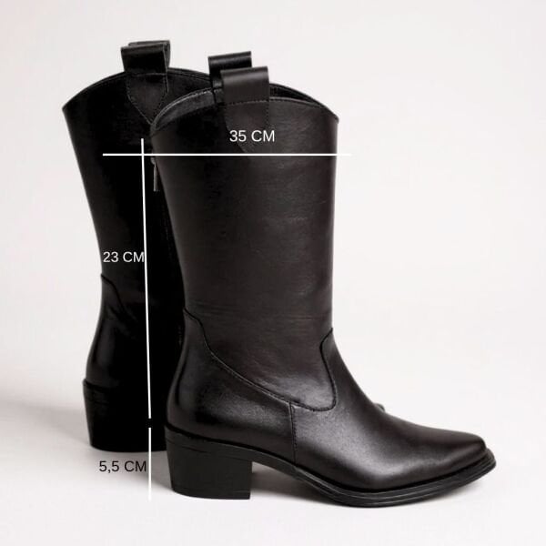 Siyah Deri İçten Yarım Fermuarlı Orta Topuklu Kadın Bot