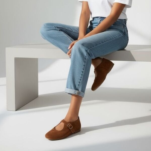 Taba Süet Hakiki Deri Tokalı Kadın Babet