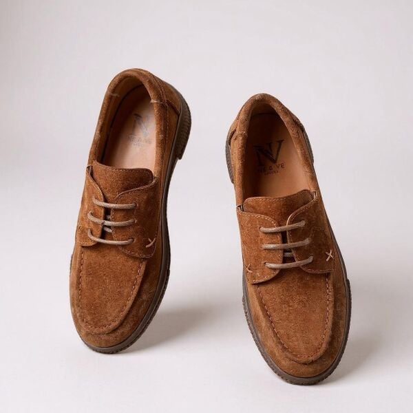 Taba Süet Hakiki Deri Kadın Günlük Rahat Bağcıklı Ayakkabı