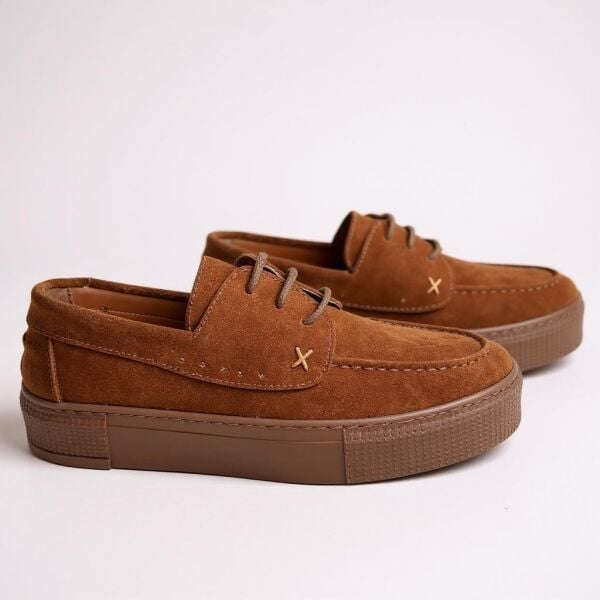 Taba Süet Hakiki Deri Kadın Günlük Rahat Bağcıklı Ayakkabı