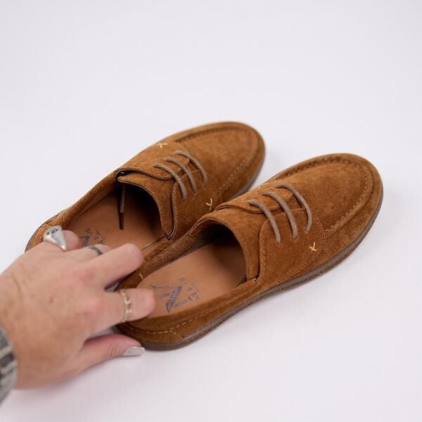 Taba Süet Hakiki Deri Kadın Günlük Rahat Bağcıklı Ayakkabı