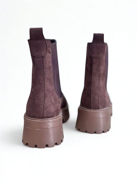 Kahve Süet Hakiki Deri İki Yandan Lastikli Kadın Chelsea Bot