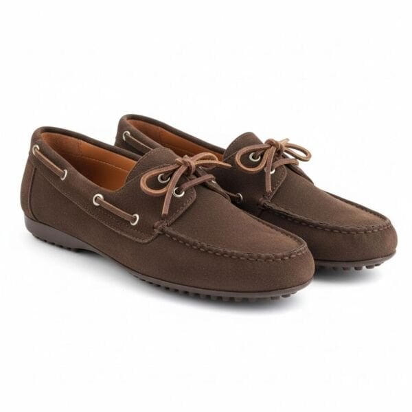 Kahve Süet Hakiki Deri Bağcıklı Makosen Kadın Loafer