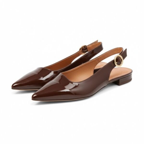 Kahve Rugan Sivri Burun Tokalı Kadın Babet