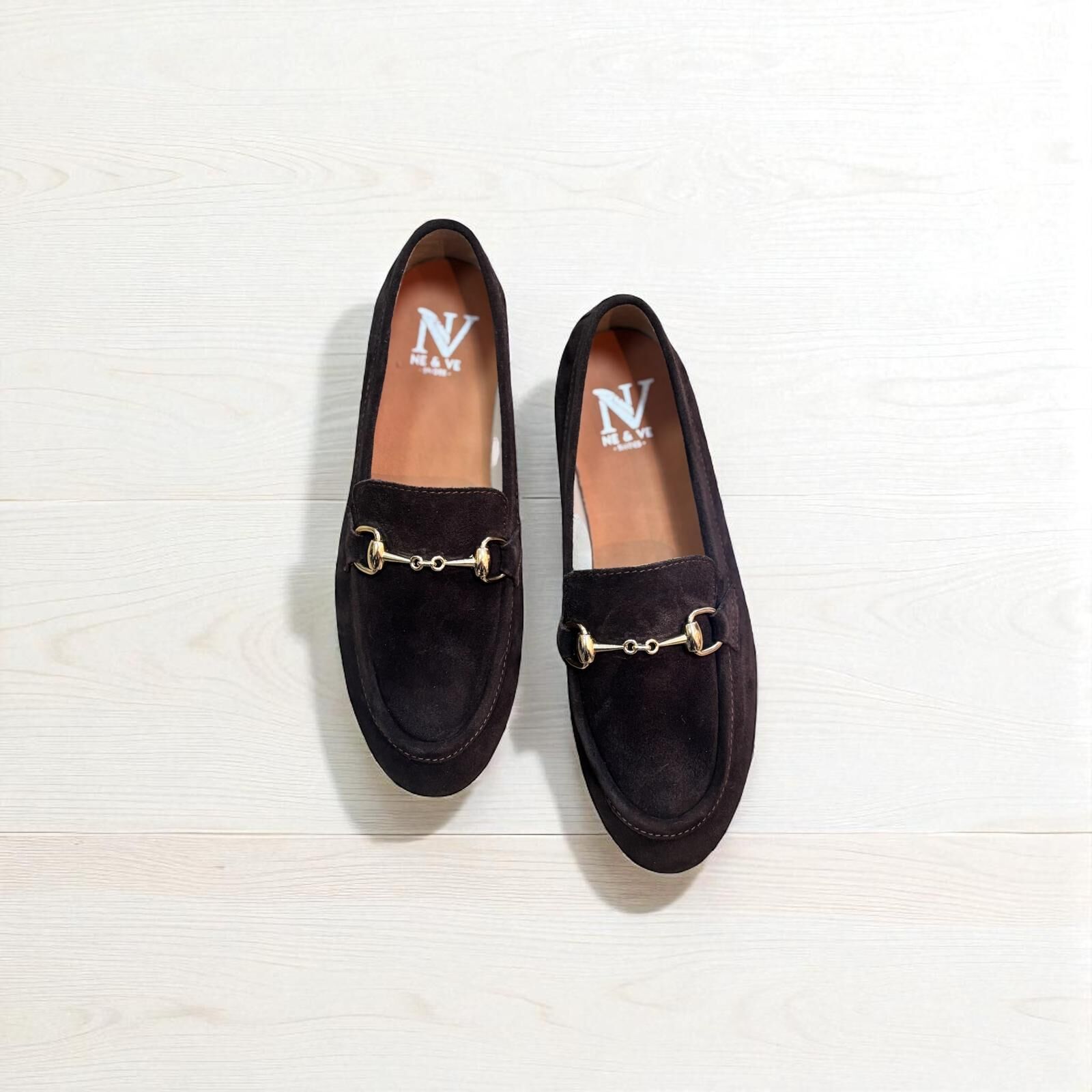 Kahve Süet Hakiki Deri Gold Zincir Aksesuarlı Kadın Loafer Ayakkabı