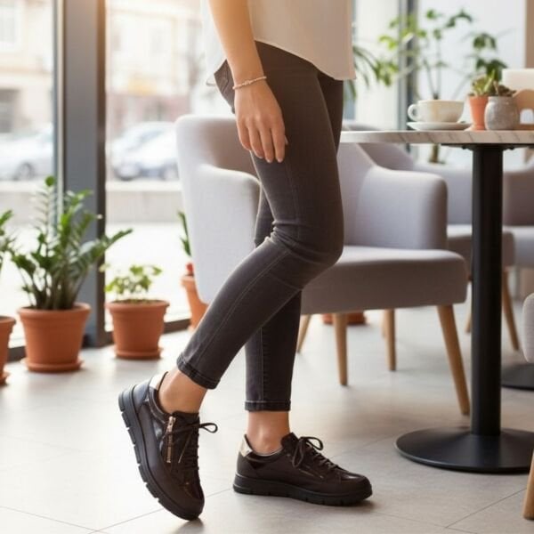 Kahve Deri Fermuarlı Kadın Günlük Rahat Casual Ayakkabı