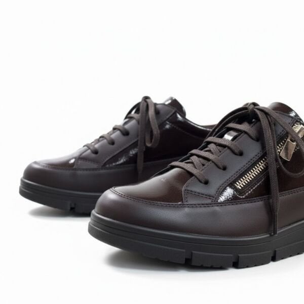 Kahve Deri Fermuarlı Kadın Günlük Rahat Casual Ayakkabı