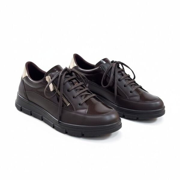 Kahve Deri Fermuarlı Kadın Günlük Rahat Casual Ayakkabı