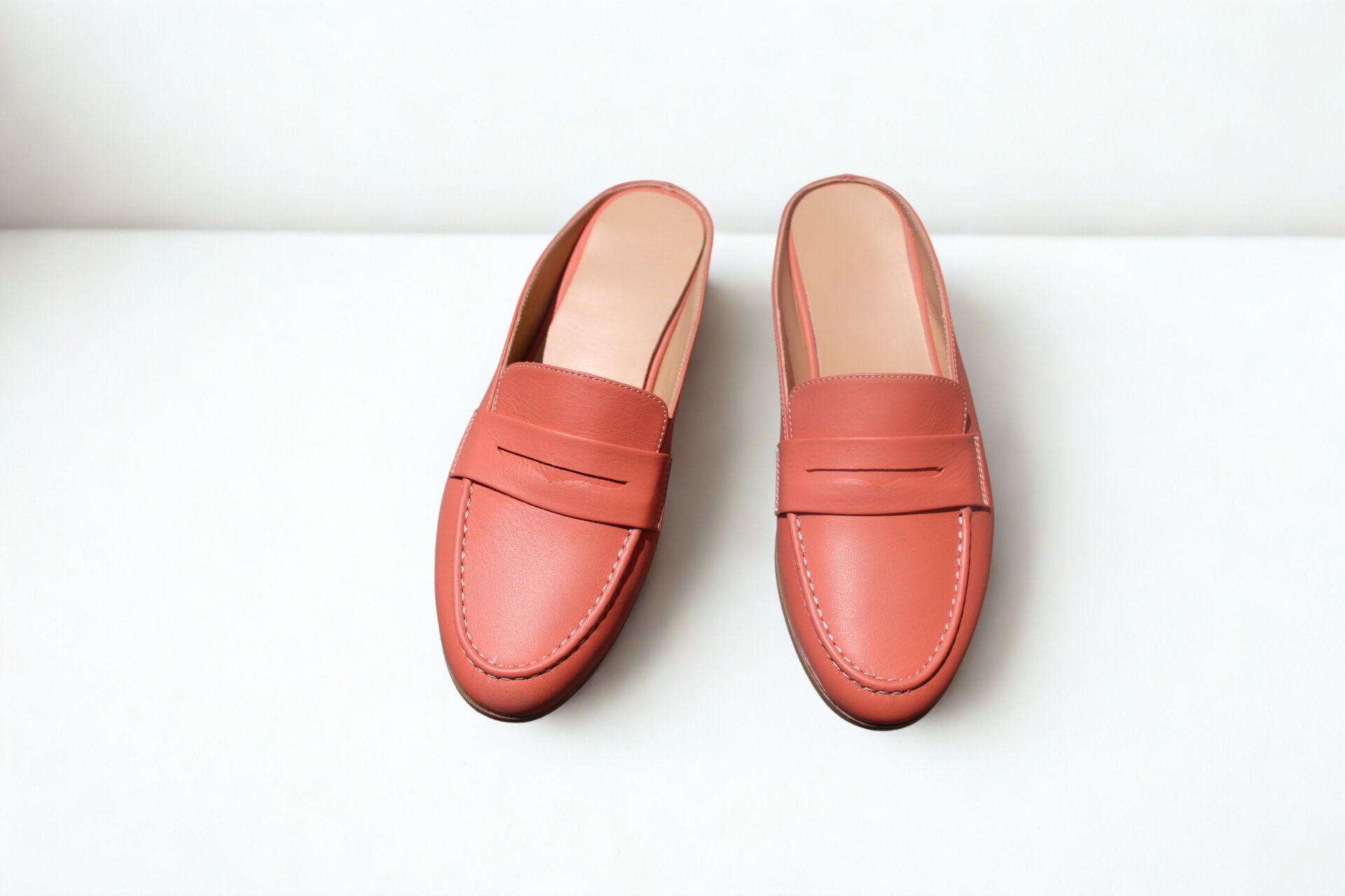 Mercan Turuncu Hakiki Deri Kadın Günlük Rahat Sabo Terlik