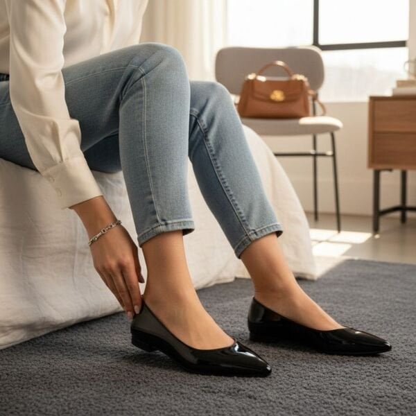 Siyah Rugan Sivri Burun Kadın Şık Ve Rahat Günlük Babet