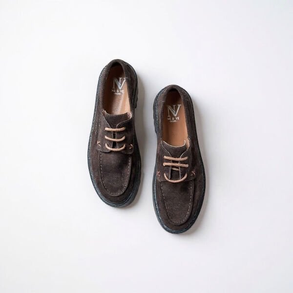 Kahve Süet Hakiki Deri Bağcıklı Kalın Tabanlı Kadın Günlük Ayakkabı