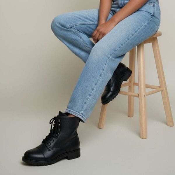 Siyah Deri İçten Fermuarlı Kadın Postal