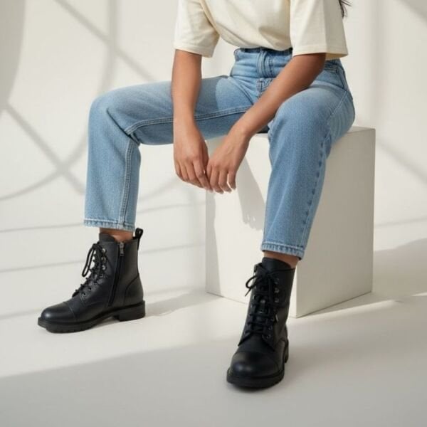 Siyah Deri İçten Fermuarlı Kadın Postal