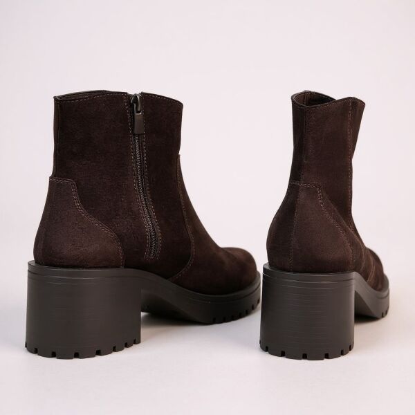 Kahve Süet Hakiki Deri Fermuarlı Kadın Kalın Topuklu Bot