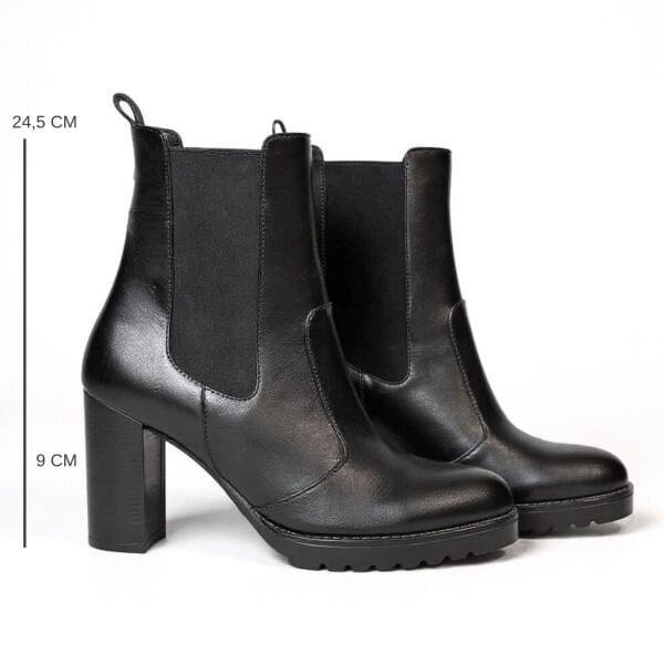 Siyah Deri İki Yandan Lastikli Kadın Kalın Topuklu Chelsea Bot
