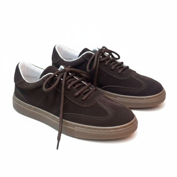 Vizon Süet Hakiki Deri Bağcıklı Kadın Günlük Sneaker kahve - 36