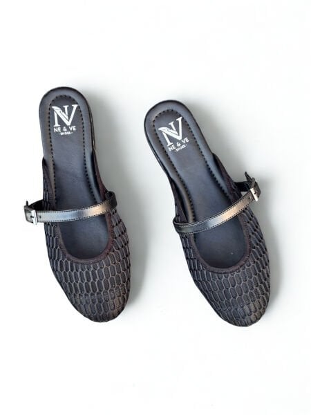 Siyah File Tek Bantlı Kadın Sabo Terlik