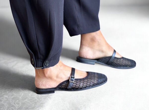 Siyah File Tek Bantlı Kadın Sabo Terlik