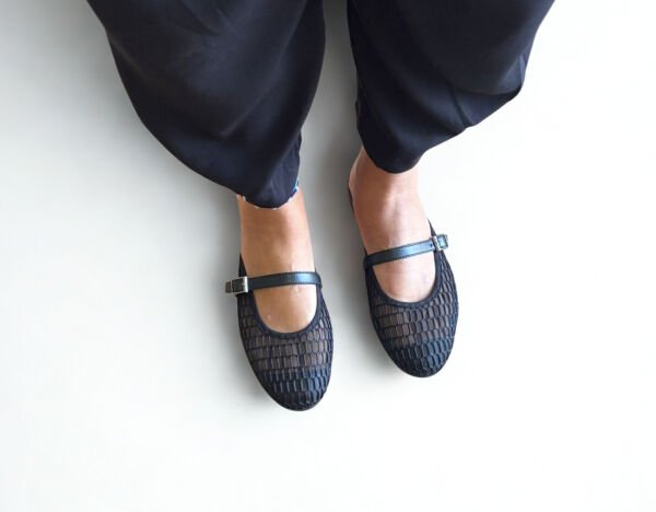 Siyah File Tek Bantlı Kadın Sabo Terlik