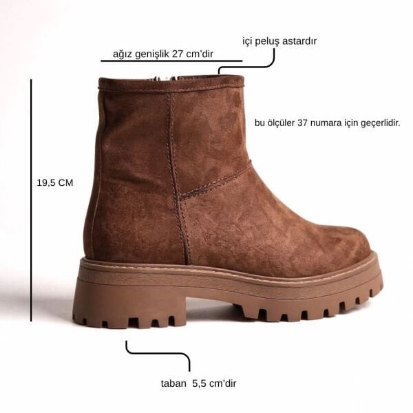 Taba Lüx Süet Fermuarlı İçi Peluş Astarlı Kadın Günlük Bot
