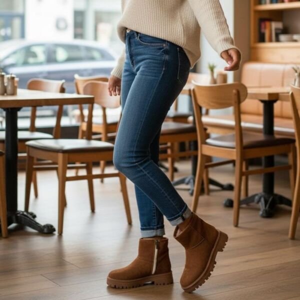 Taba Lüx Süet Fermuarlı İçi Peluş Astarlı Kadın Günlük Bot