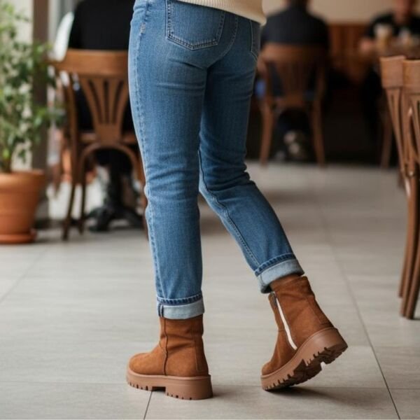 Taba Lüx Süet Fermuarlı İçi Peluş Astarlı Kadın Günlük Bot