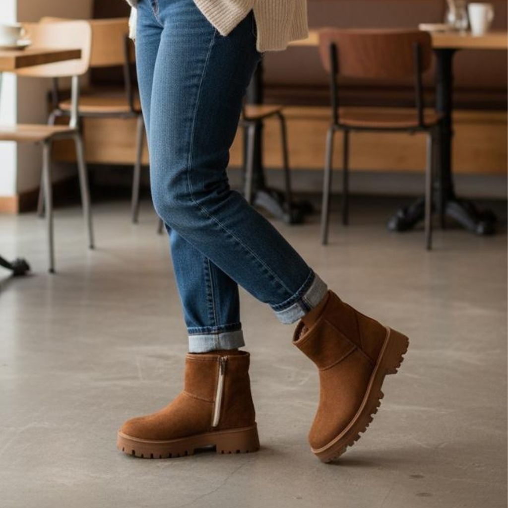 Taba Lüx Süet Fermuarlı İçi Peluş Astarlı Kadın Günlük Bot