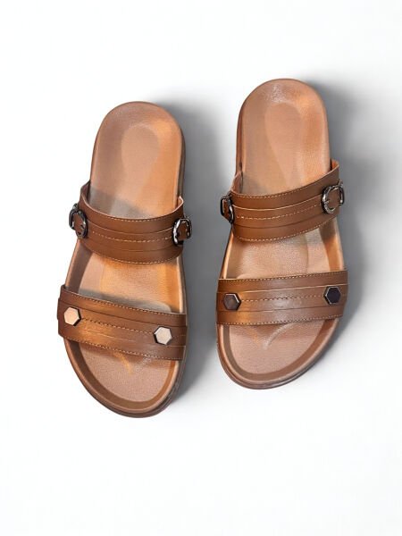 Taba Hakiki Deri Kadın Günlük Rahat Terlik