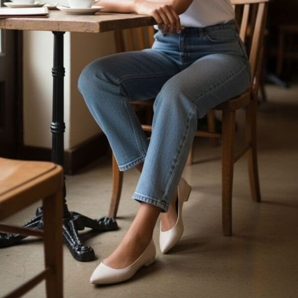 Bej Hakiki Deri Sivri Burun Şık Ve Rahat Günlük Babet