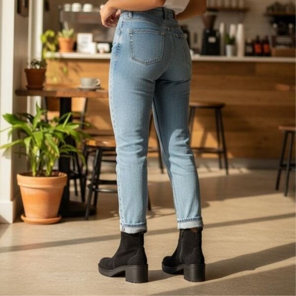 Siyah Süet Hakiki Deri Fermuarlı Kadın Kalın Topuklu Bot