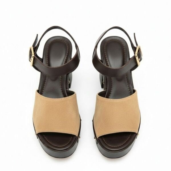 Kahve Deri Camel Süet Garnili Hafif Tabanlı Kadın Takunya Terlik