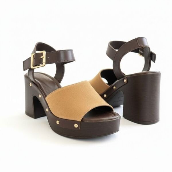 Kahve Deri Camel Süet Garnili Hafif Tabanlı Kadın Takunya Terlik