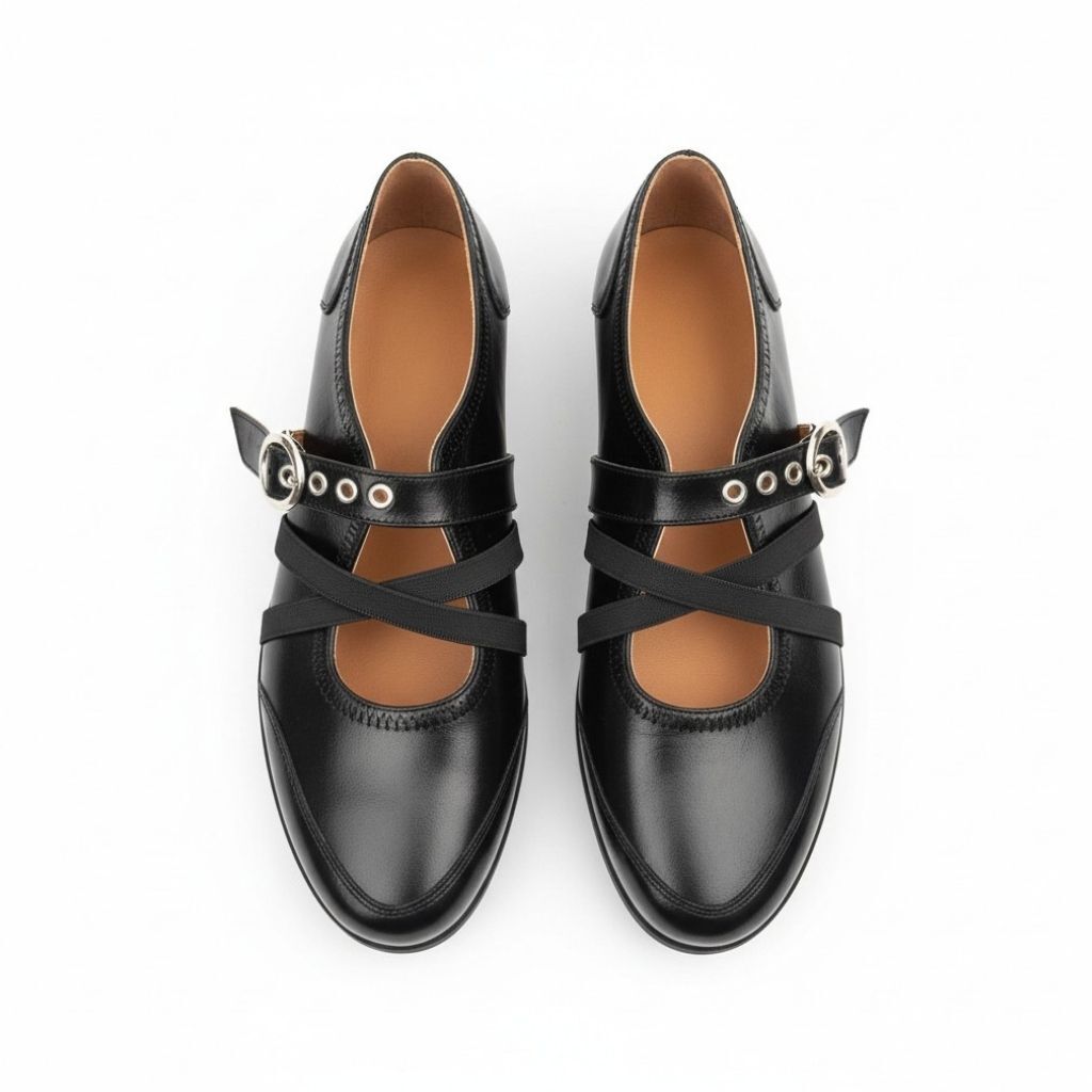 Siyah Rugan Çapraz Lastikli Tokalı Kadın Günlük Şık Ve Rahat Babet