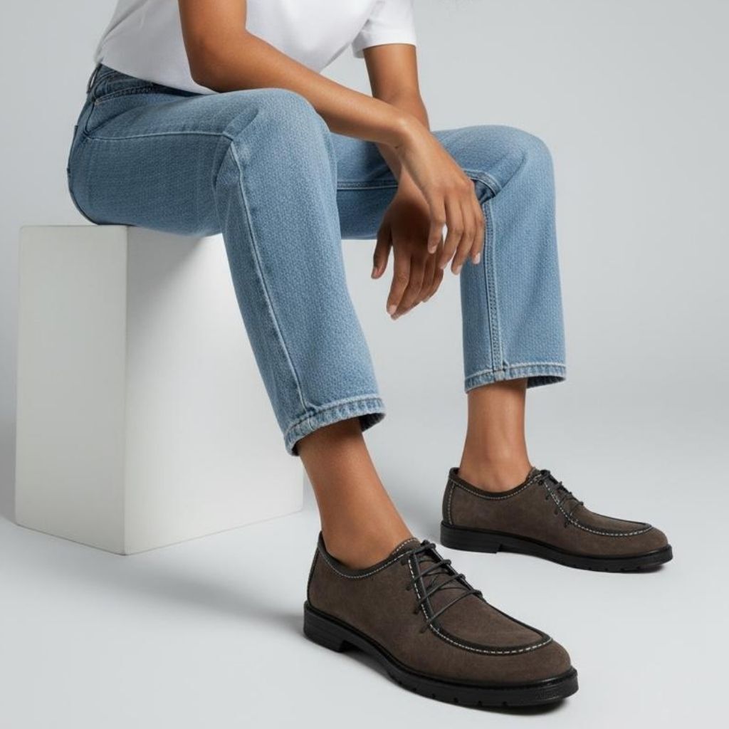 Kahve Süet Hakiki Deri Bağcıklı Kadın Ayakkabı